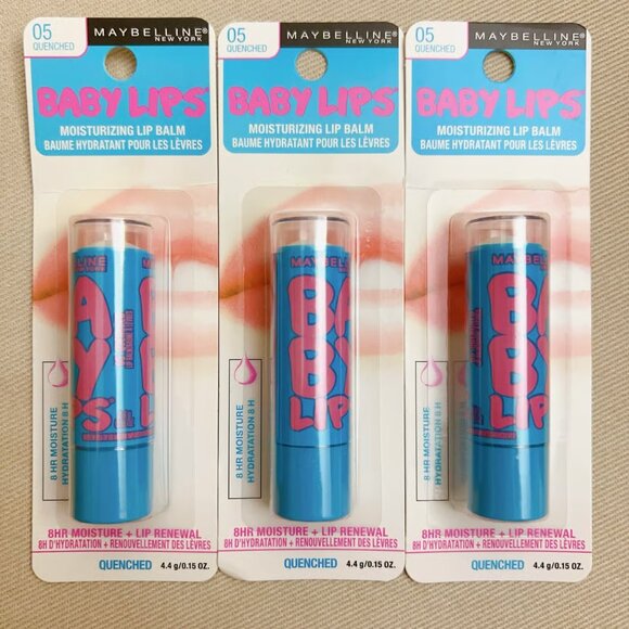 Lot of 3 Maybelline Baby Lips Moisturizing Lip Balm - Quenched - Picture 1 of 2